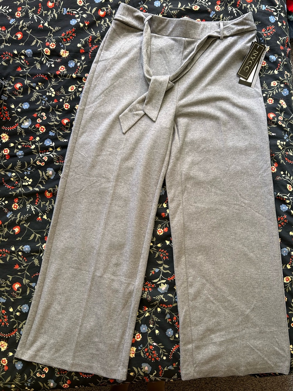 NYC Light Gray Knit Office Wide-Leg Pants
